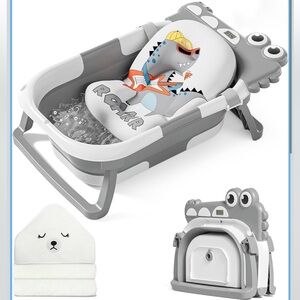 More Feel - Gray and White Baby Bathtub with Dinosaur Design